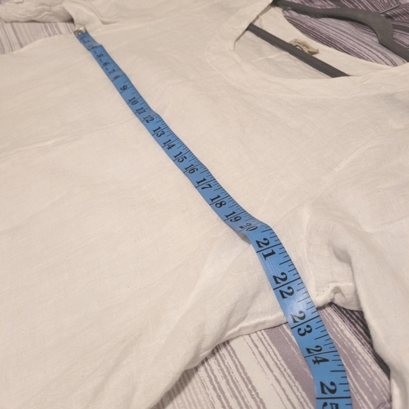 Lungo L'Arno Women's 1X plus White Linen tunic Top eyelet Lace Hem lagenlook - Picture 8 of 12